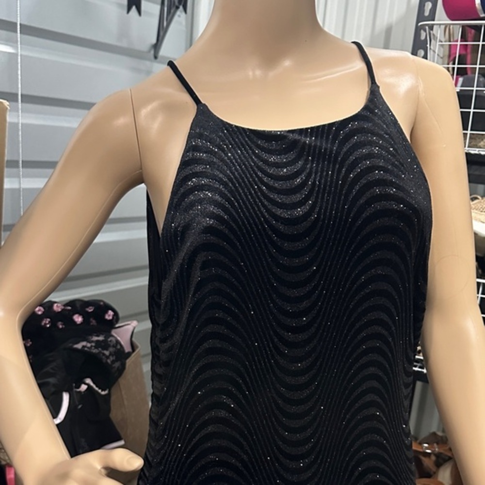 Bisou Bisou Black sparkling patterned spaghetti strap Dress size 12